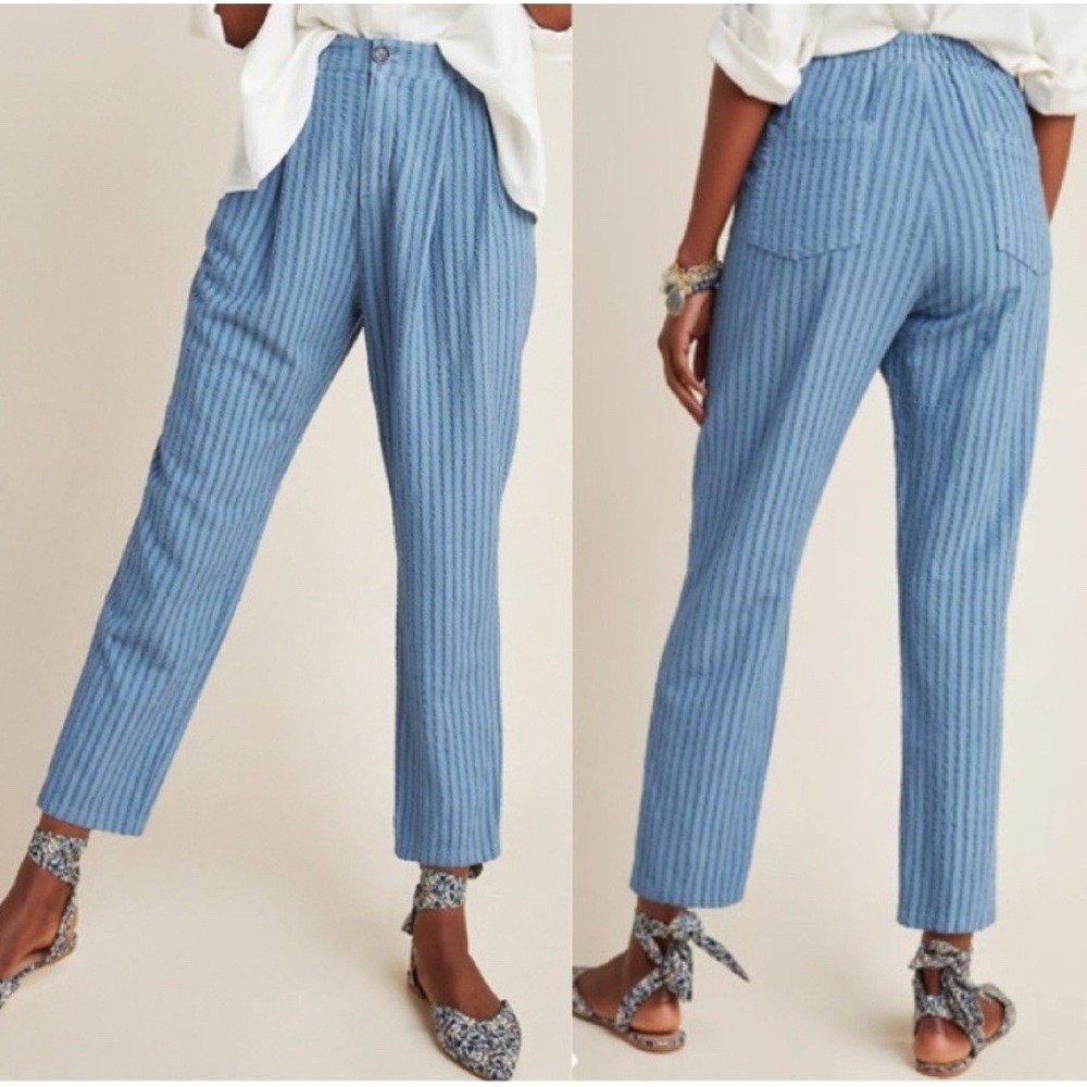 NWT Anthropologie Amadi $118 Textured‎ Trouser Pants Dusty Blue Size S